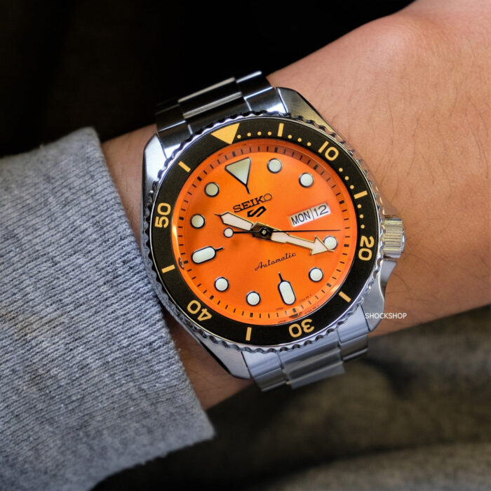 Seiko 5 Sports Automatic Orange Dial Silver Steel Strap Watch For Men - SRPD59K1 - Image 5